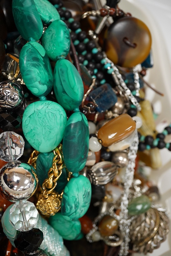 A large quantity of assorted mainly costume jewellery, including a modern Tiffany & Co silver bracelet with heart shaped tag, a pair of Paloma Picasso for Tiffany & Co sterling ear clips, a large 925 and gem set necklace